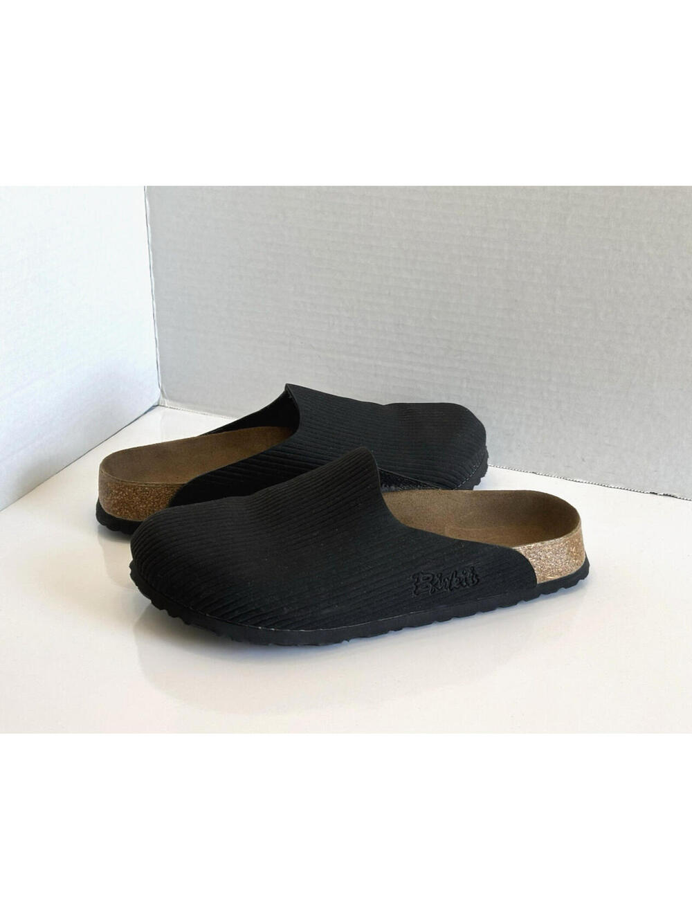 Birkenstock Birki’s Amsterdam Women Sz 7 Ribbed Black Leather Slip On Mule Clogs